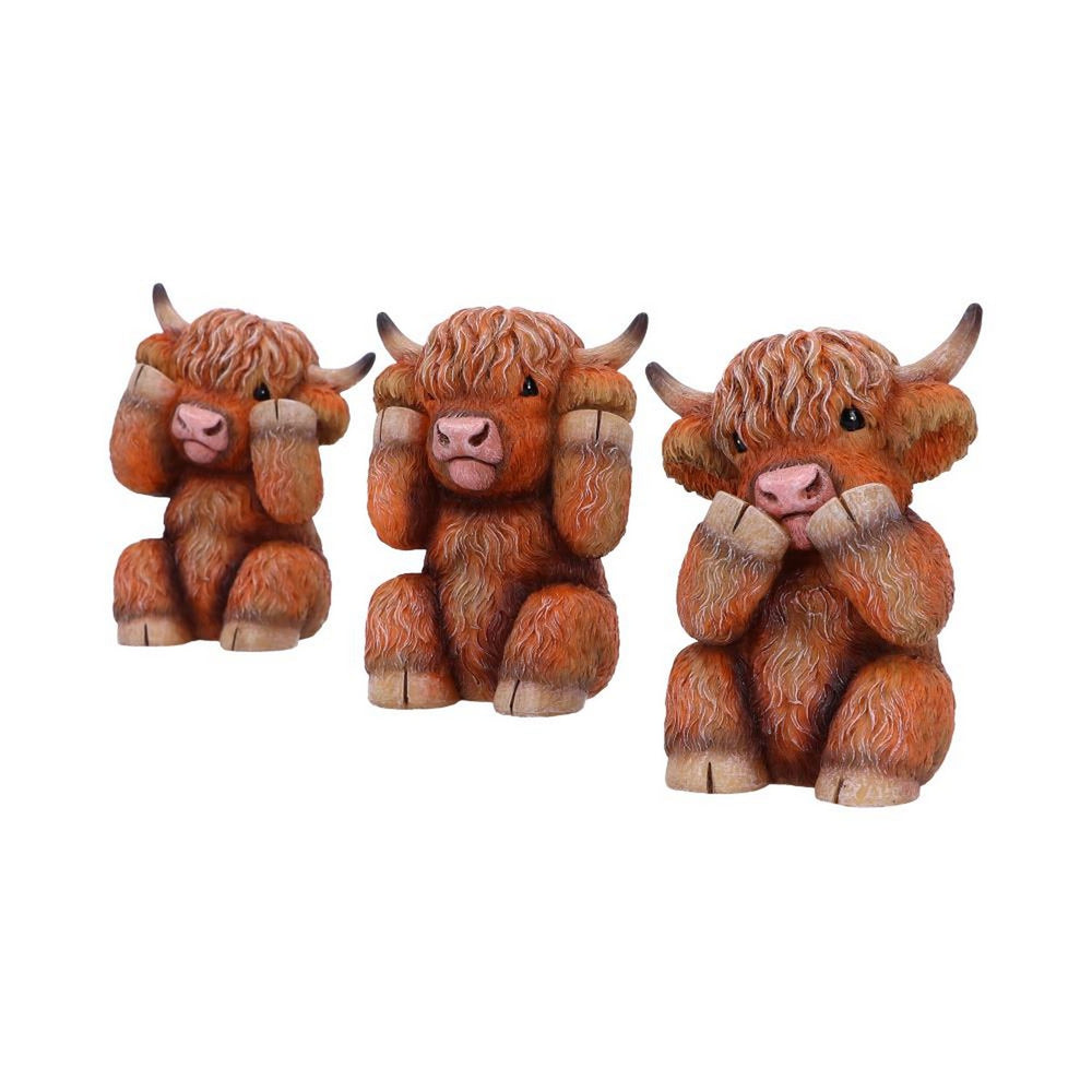 Three Wise Highland Cow Figurines 9.6cm B6047W2