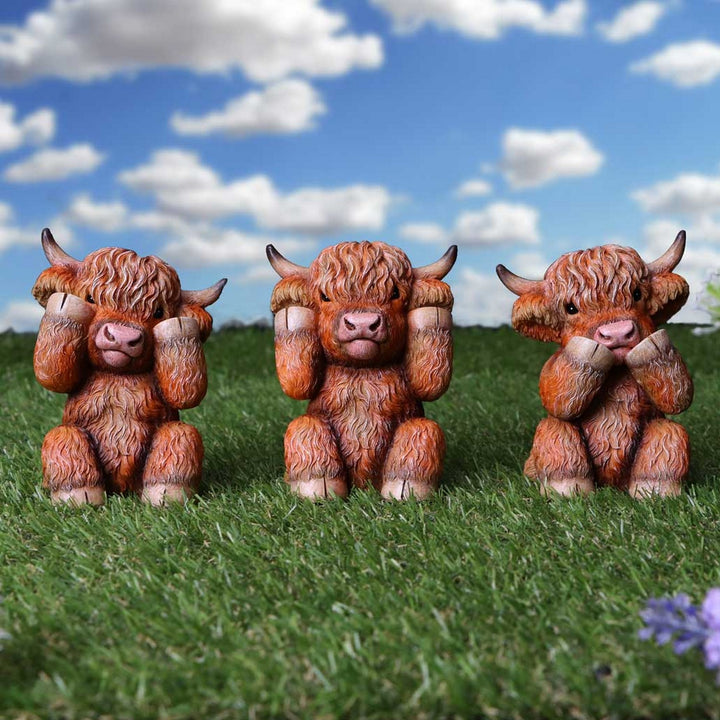 Three Wise Highland Cow Figurines 9.6cm B6047W2