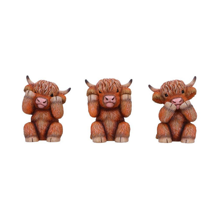 Three Wise Highland Cow Figurines 9.6cm B6047W2