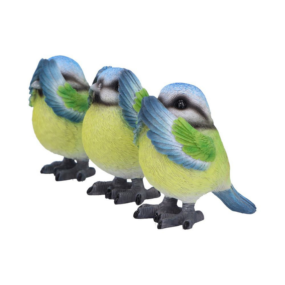Three Wise Blue Tit Figurines in See no, Hear no, Speak no evil poses B6947A25