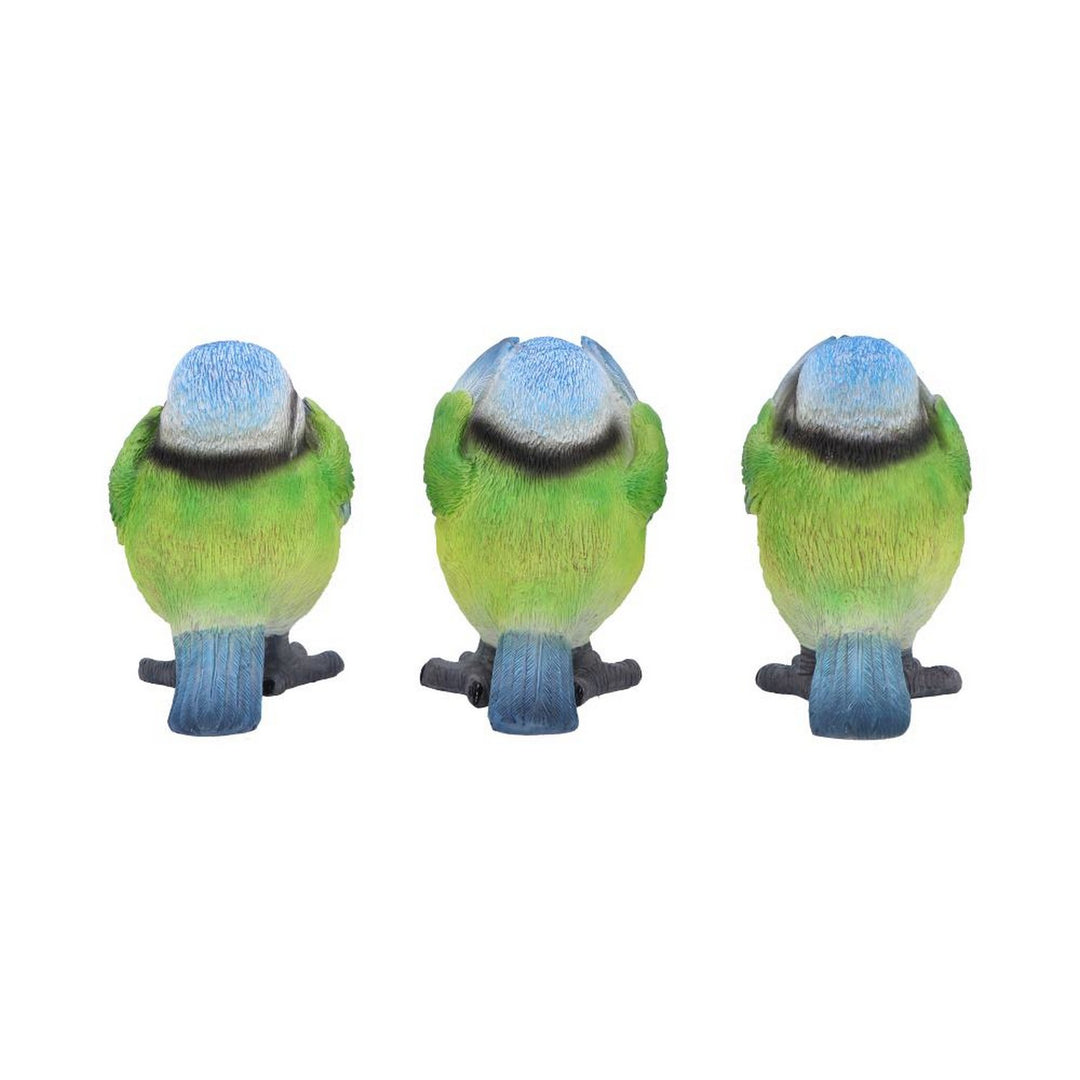 Three Wise Blue Tit Figurines in See no, Hear no, Speak no evil poses B6947A25
