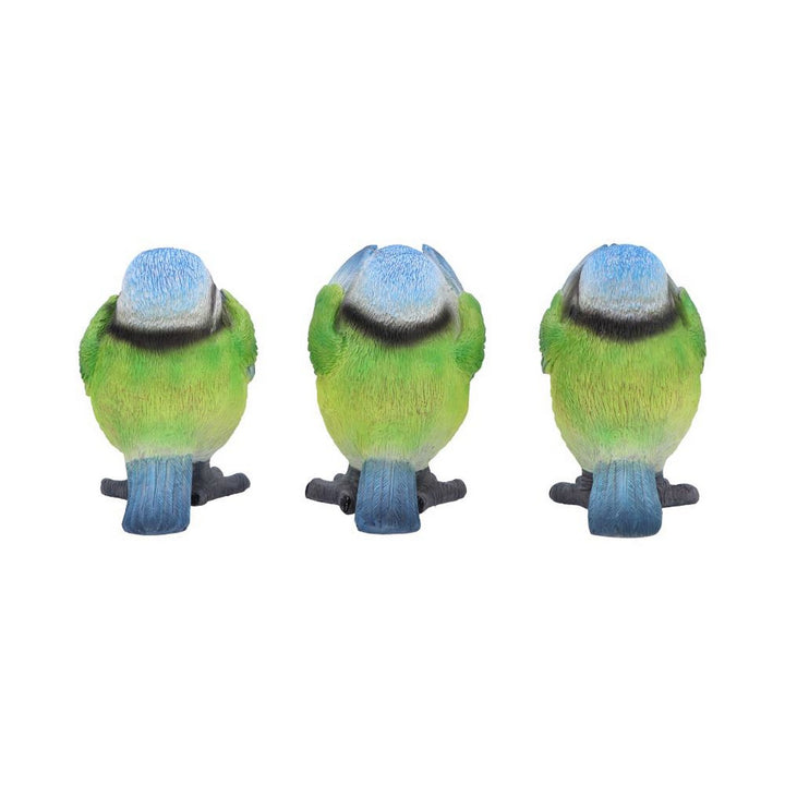 Three Wise Blue Tit Figurines in See no, Hear no, Speak no evil poses B6947A25