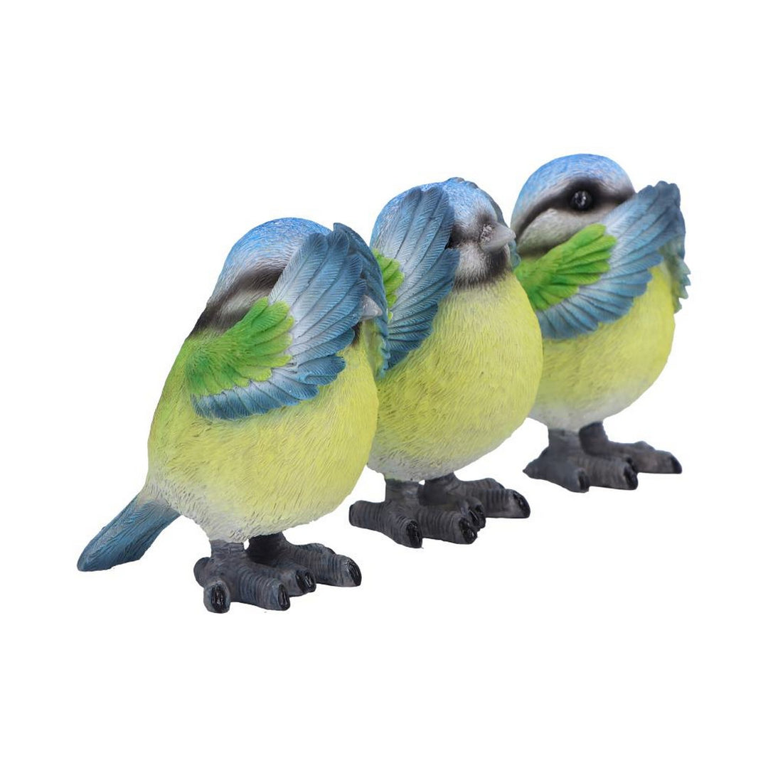 Three Wise Blue Tit Figurines in See no, Hear no, Speak no evil poses B6947A25