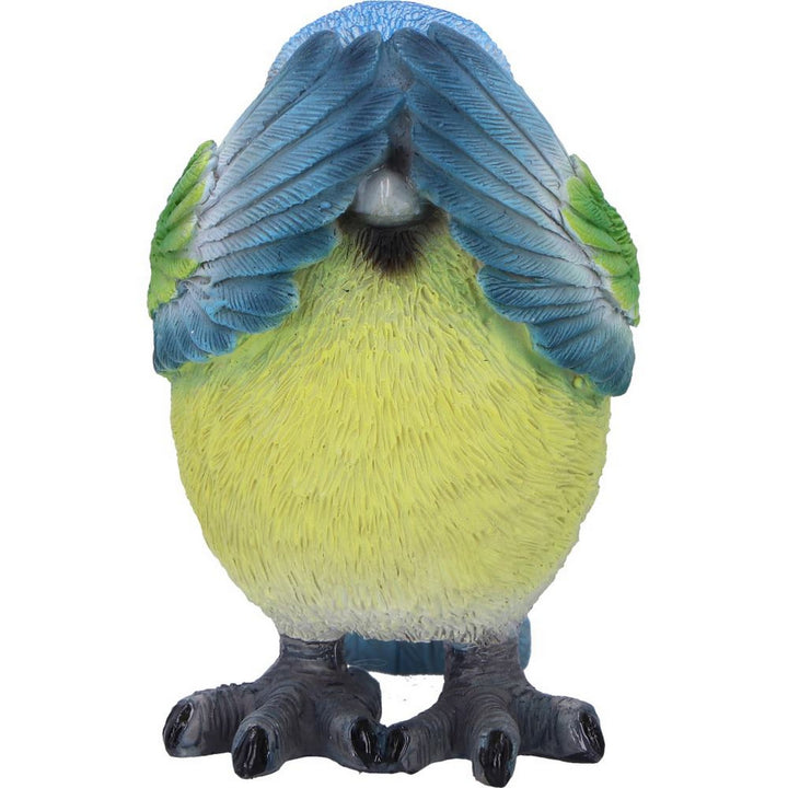 Three Wise Blue Tit Figurines in See no, Hear no, Speak no evil poses B6947A25