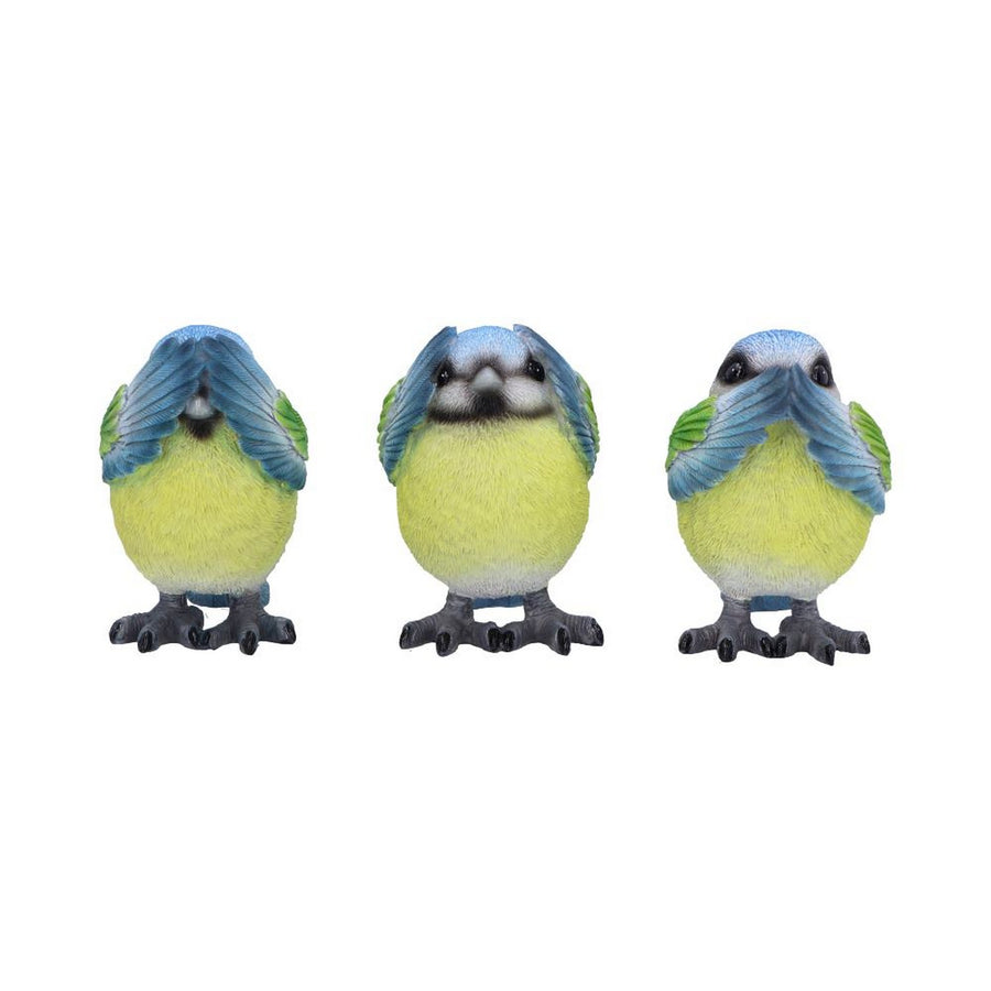 Three Wise Blue Tit Figurines in See no, Hear no, Speak no evil poses B6947A25