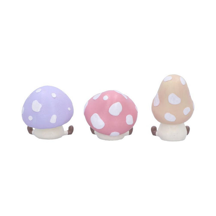 Three Wise Multicoloured Toadstool Figurines in See no, Hear no, Speak no evil poses B6949A25