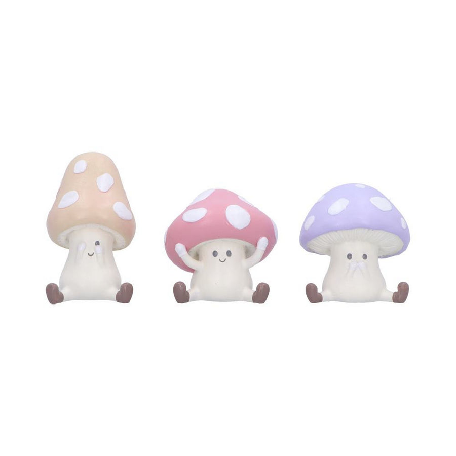 Three Wise Multicoloured Toadstool Figurines in See no, Hear no, Speak no evil poses B6949A25