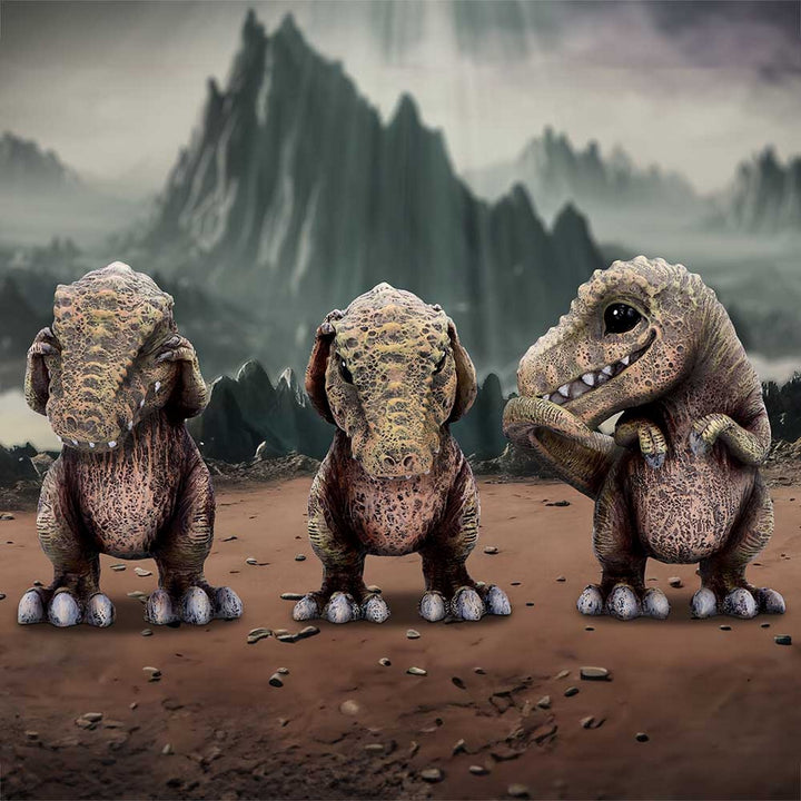 Three Wise See No, Hear No, Speak No,  Tyrannosaurus Rex Dinosaur Figurines B6973A25
