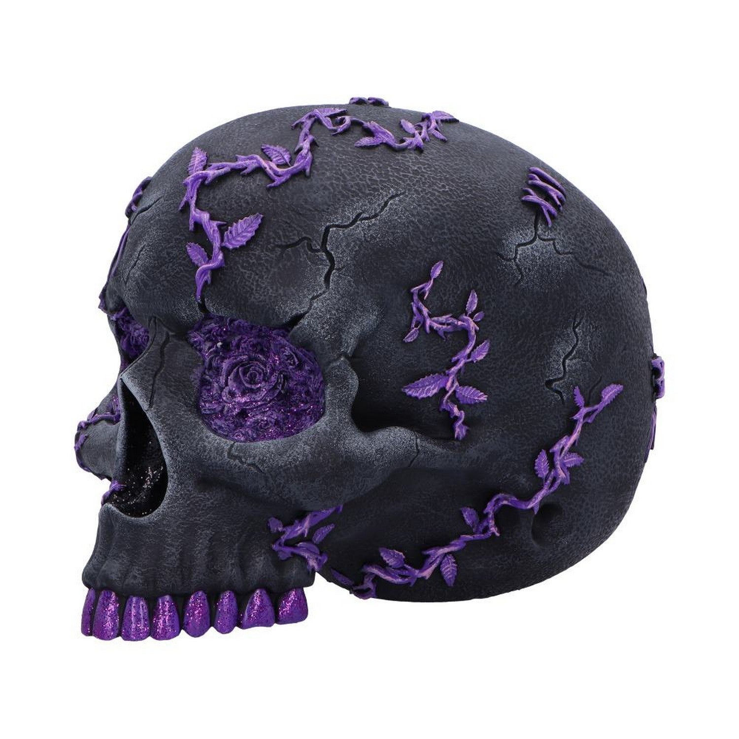 Rose Geode Skull Black and Purple Gothic Skull Figurine B7140C25