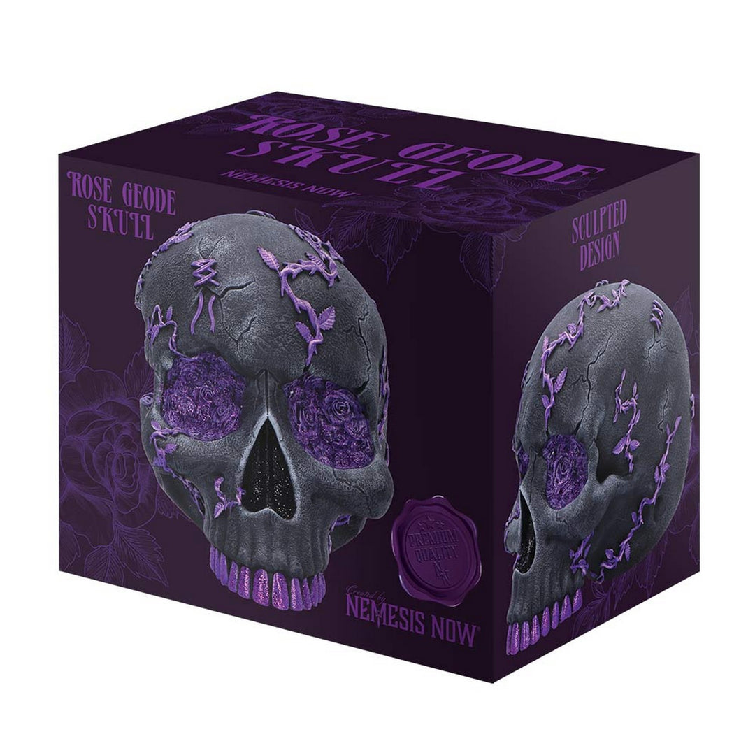 Rose Geode Skull Black and Purple Gothic Skull Figurine B7140C25