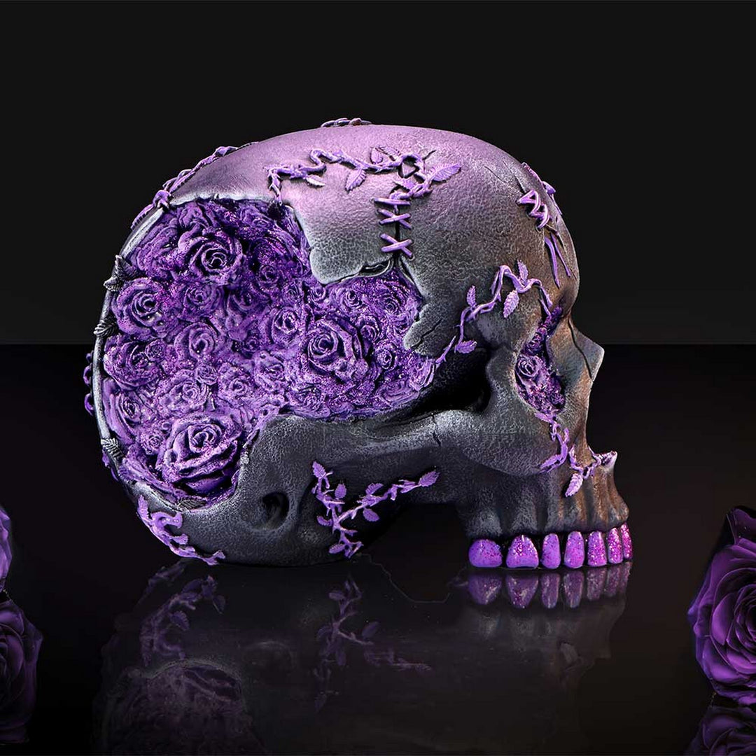 Rose Geode Skull Black and Purple Gothic Skull Figurine B7140C25