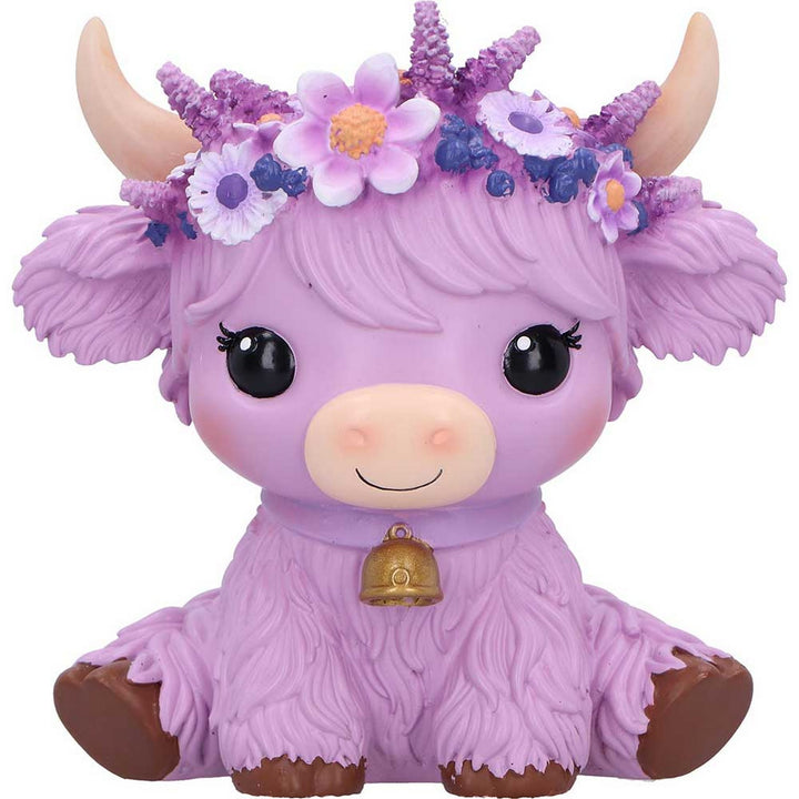 Hyacinth Purple Flower Cow Figurine 10.8cm B7443A26