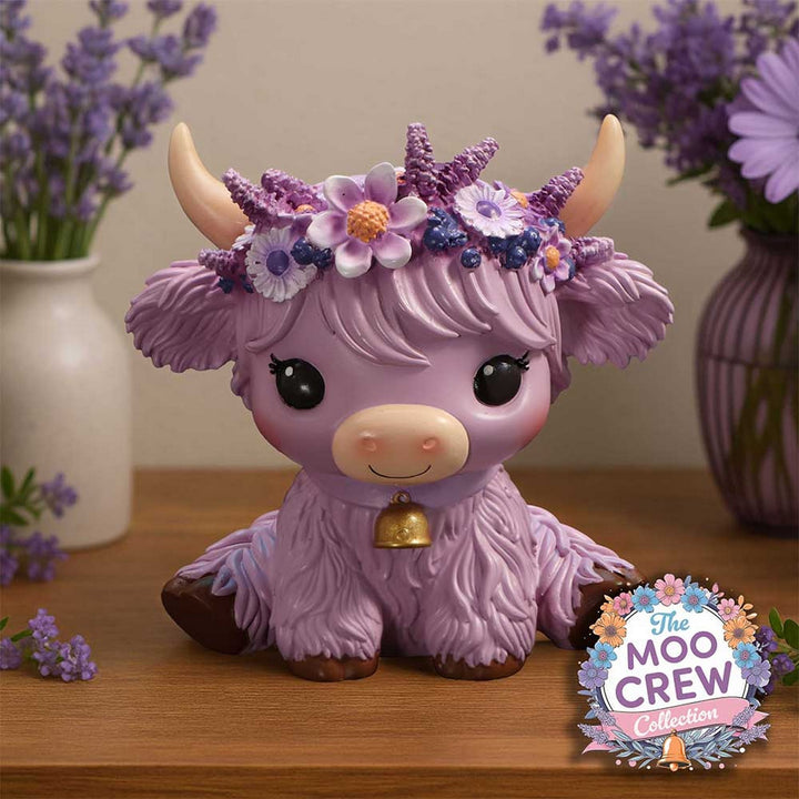Hyacinth Purple Flower Cow Figurine 10.8cm B7443A26