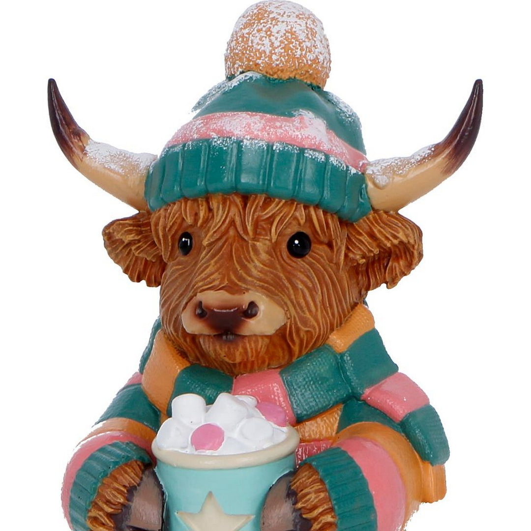 Winter Highland Cow Hot Cocoa Figurine 12.3cm B7652B26