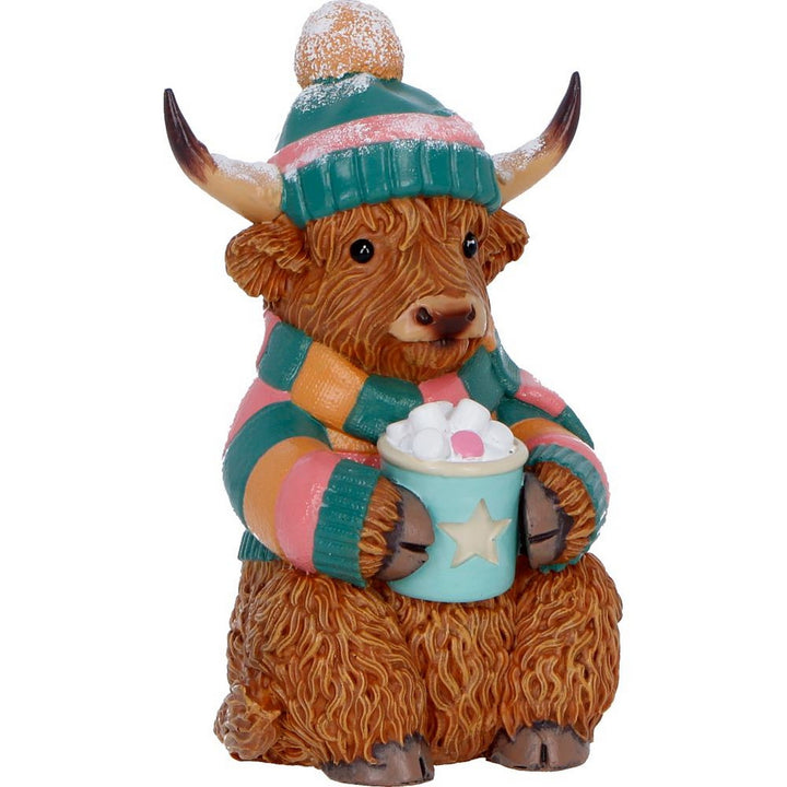 Winter Highland Cow Hot Cocoa Figurine 12.3cm B7652B26