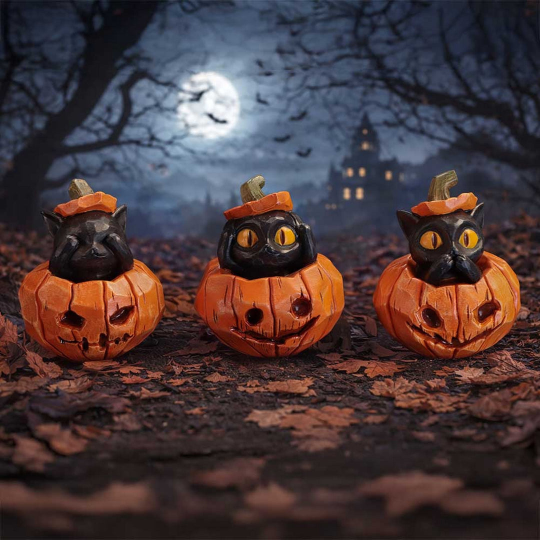 Three Wise Halloween Pumpkin Patch Cats 7.7cm B7663B26