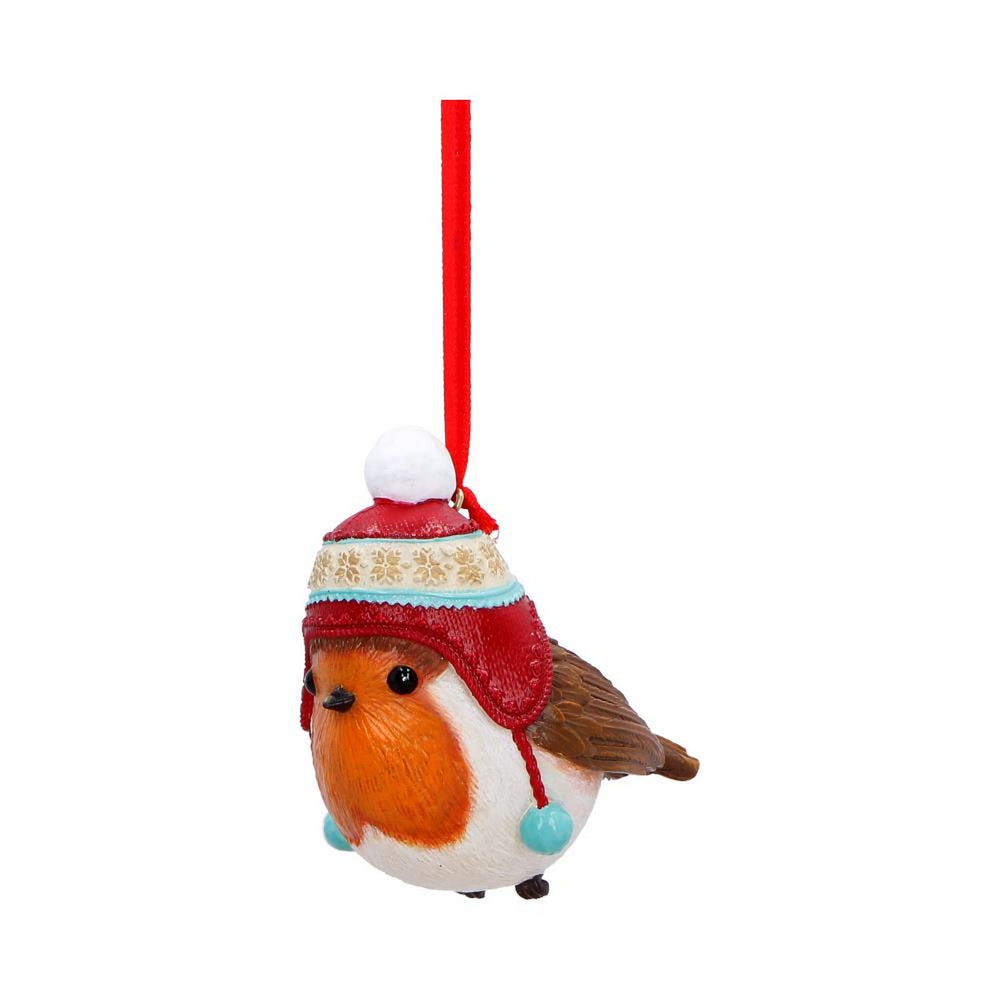 Winter Robin Bobble Hat Hanging Ornament 7.3cm B7670B26