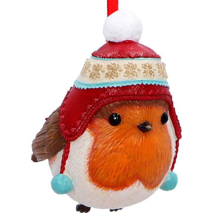Winter Robin Bobble Hat Hanging Ornament 7.3cm B7670B26
