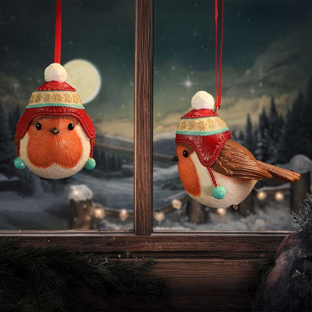 Winter Robin Bobble Hat Hanging Ornament 7.3cm B7670B26