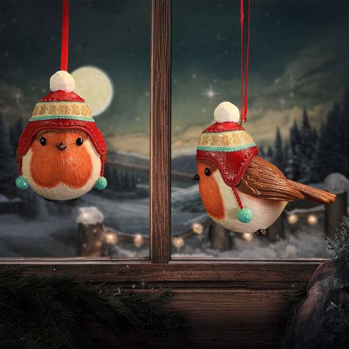 Winter Robin Bobble Hat Hanging Ornament 7.3cm B7670B26