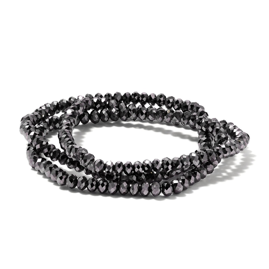 Gun-Grey Crystal Beads Trio Stretch Bracelet