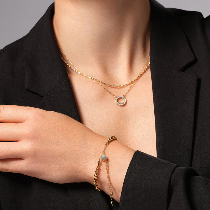 Sterling Silver Two Colour Diamond Cut Beaded Necklace