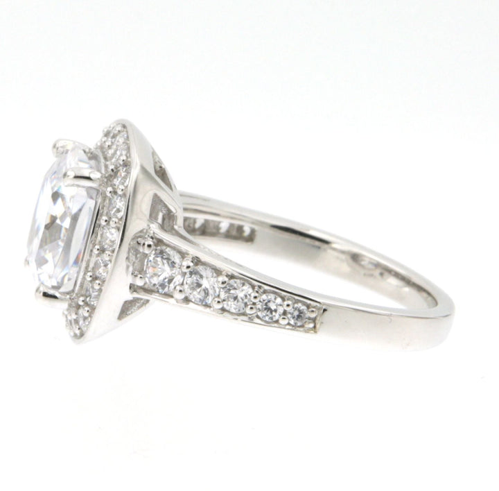 Sterling Silver Cubic Zirconia Princess Cut Halo Ring