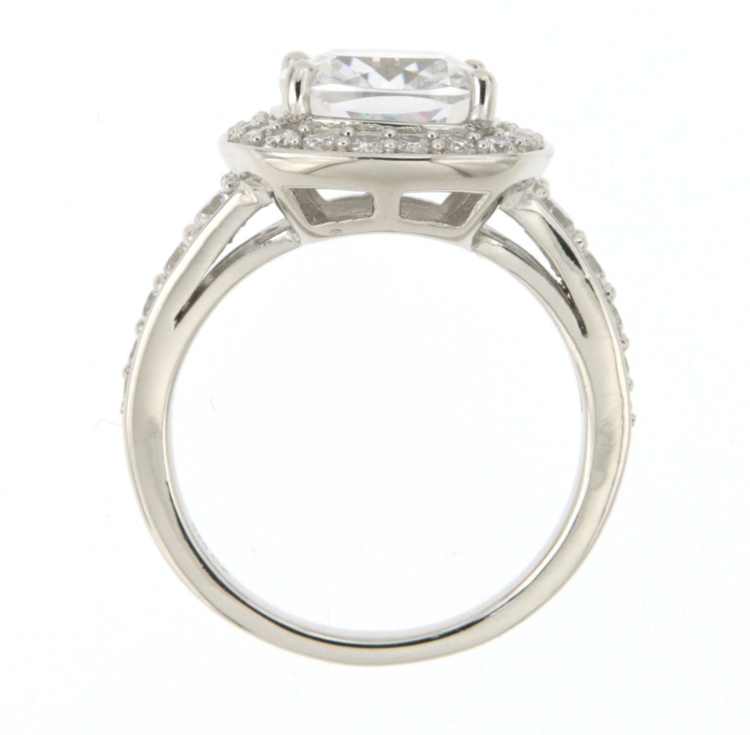 Sterling Silver Cubic Zirconia Princess Cut Halo Ring