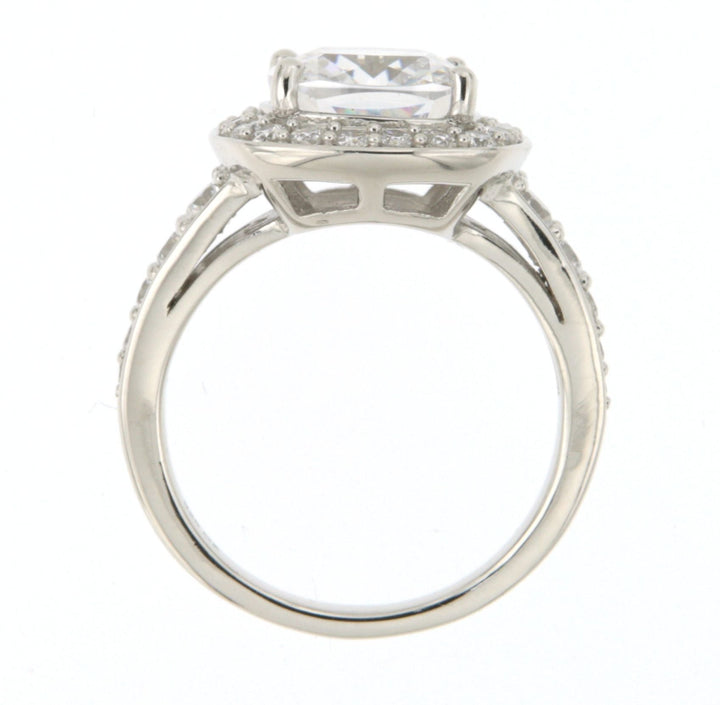 Sterling Silver Cubic Zirconia Princess Cut Halo Ring
