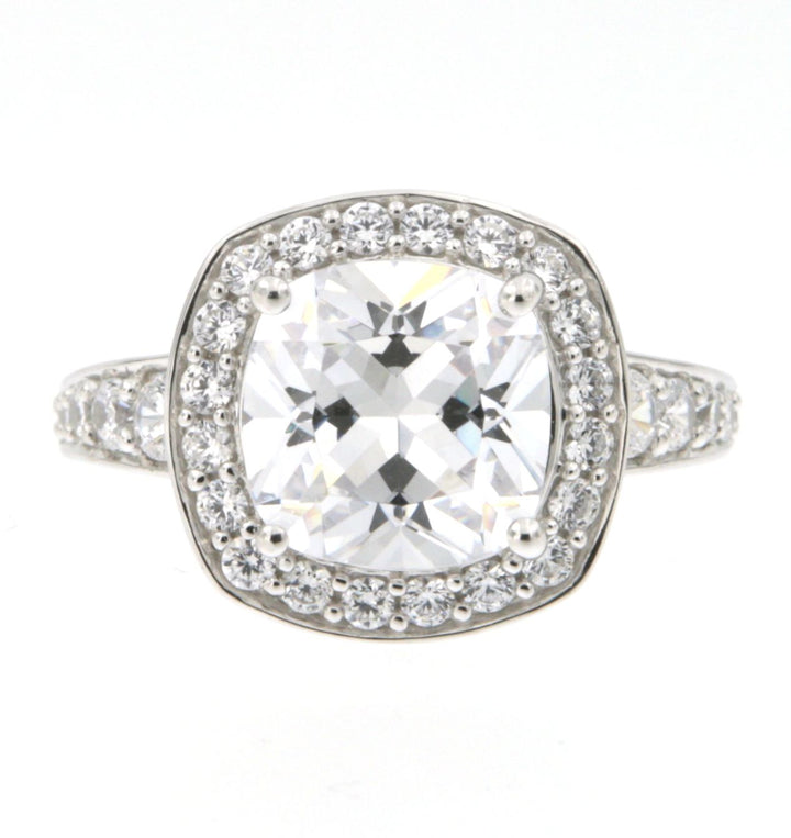 Sterling Silver Cubic Zirconia Princess Cut Halo Ring