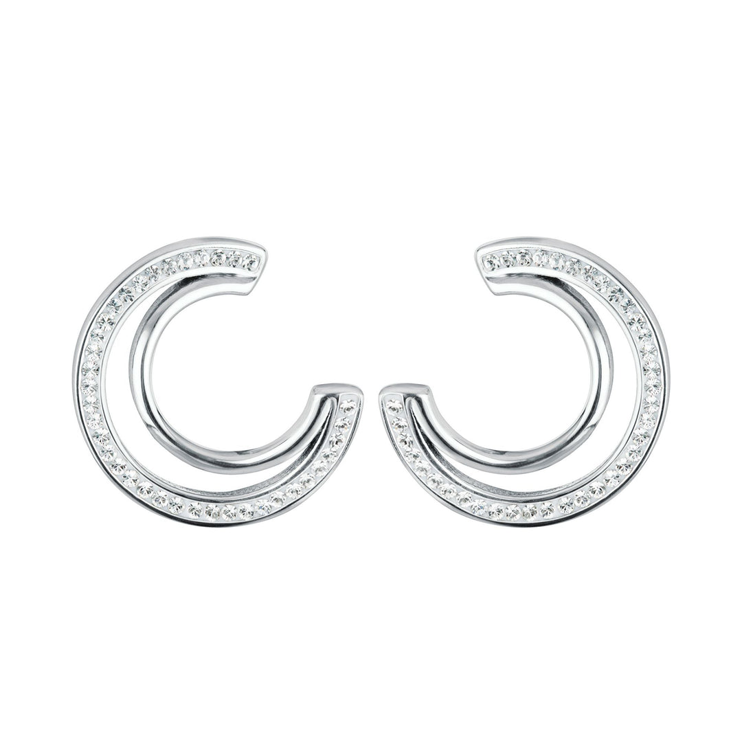 Sterling Silver Crystal Double Crescent Stud Earrings