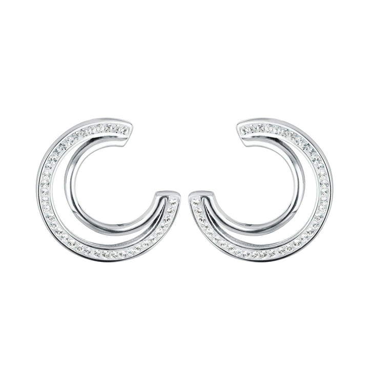 Sterling Silver Crystal Double Crescent Stud Earrings