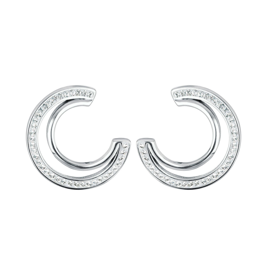 Sterling Silver Crystal Double Crescent Stud Earrings