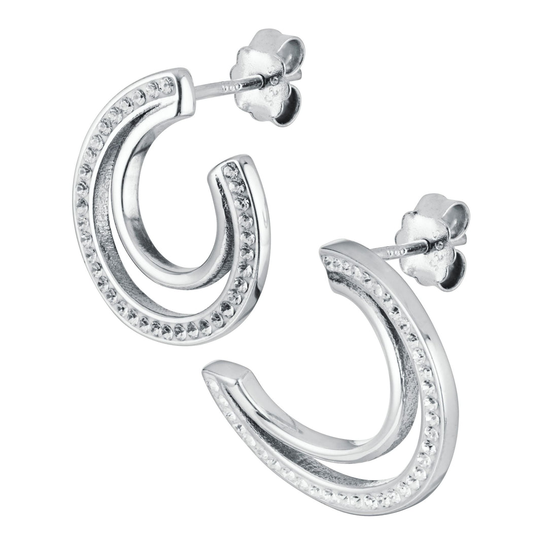 Sterling Silver Crystal Double Crescent Stud Earrings