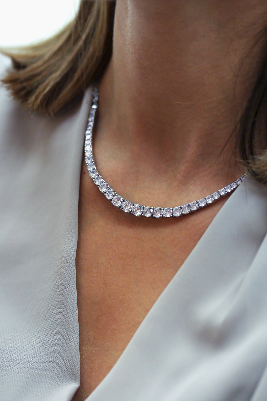 Sterling Silver Cubic Zirconia Graduated Tennis Necklace