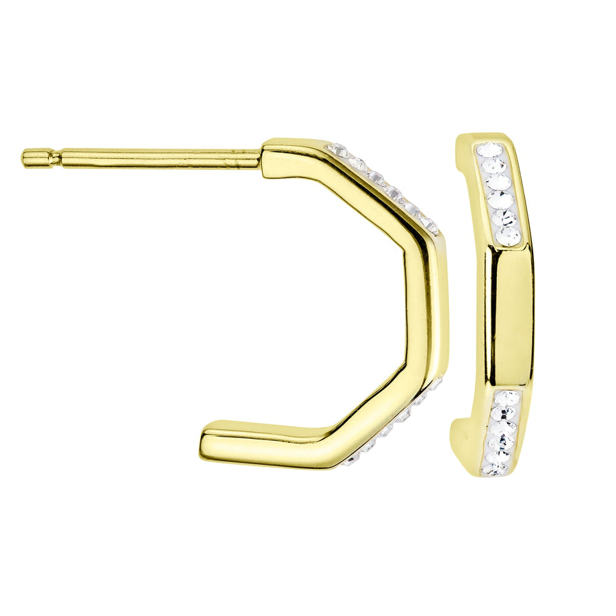 Sterling Silver Gold Plated Crystal Hexagon Stud Earrings