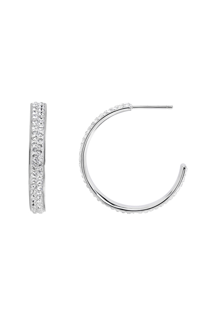 Sterling Silver Crystal 27mm Hoop Stud Earrings-2