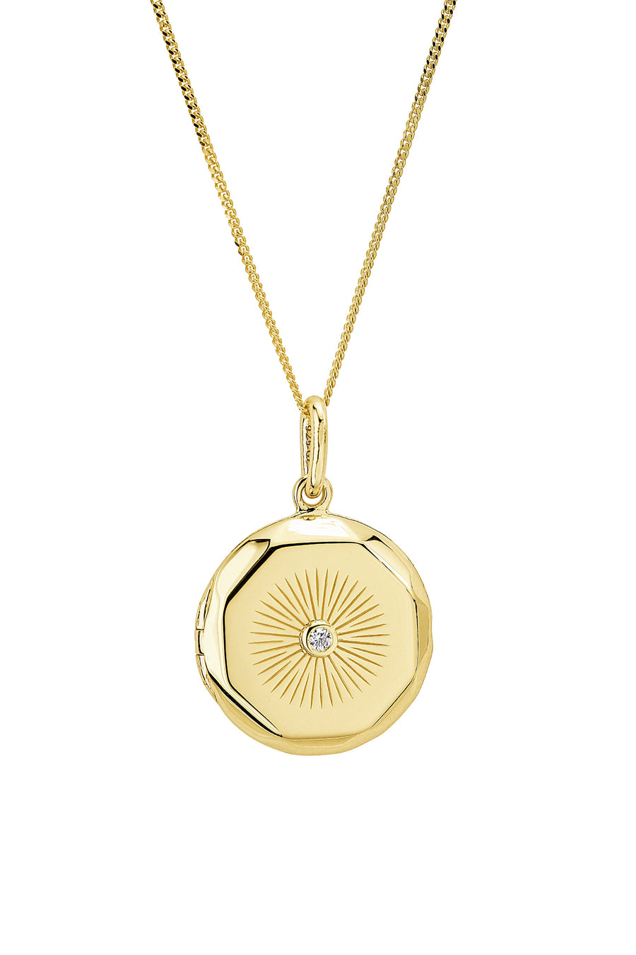 Gold Plated Sterling Silver Cubic Zirconia Faceted Round Locket Necklace