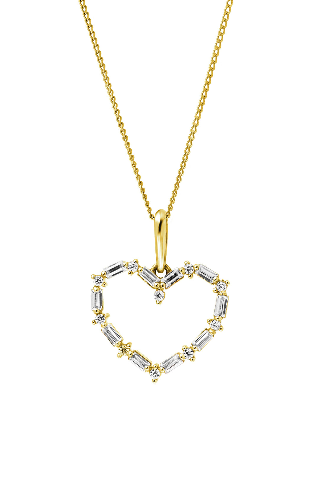 9ct Yellow Gold Mixed Cut Cubic Zirconia Heart Pendant Necklace
