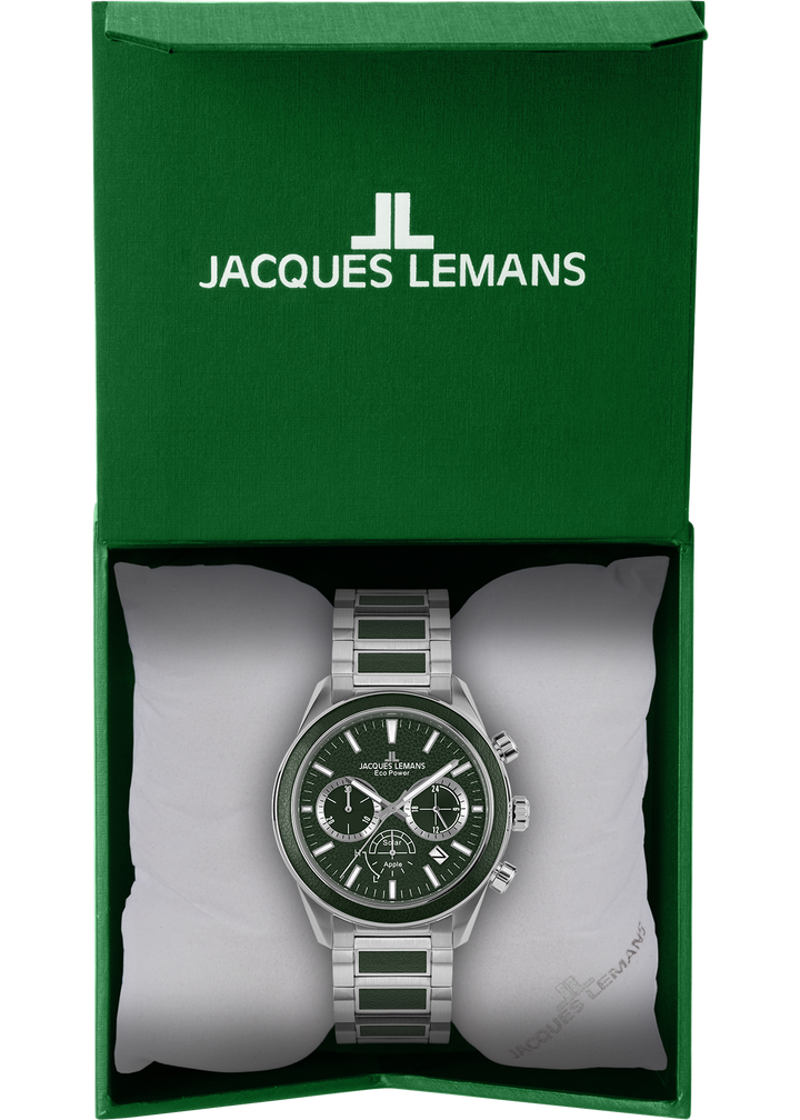 Eco Power Solar Chronograph Stainless Steel Green Men's Bracelet Watch