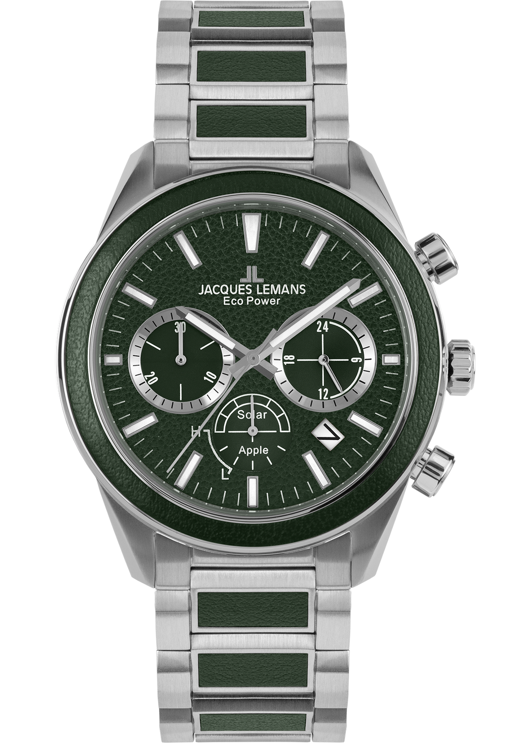 Eco Power Solar Chronograph Stainless Steel Green Men's Bracelet Watch