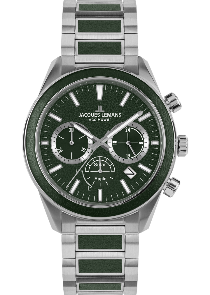 Eco Power Solar Chronograph Stainless Steel Green Men's Bracelet Watch