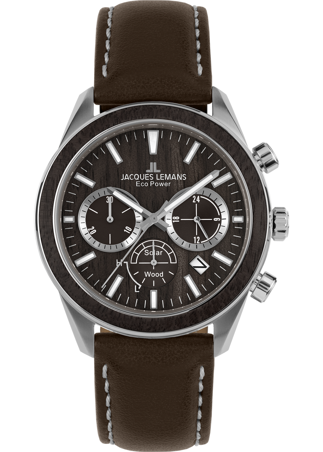 Eco Power Solar Chronograph Wood Dark Brown Vegan Strap Men's Watch