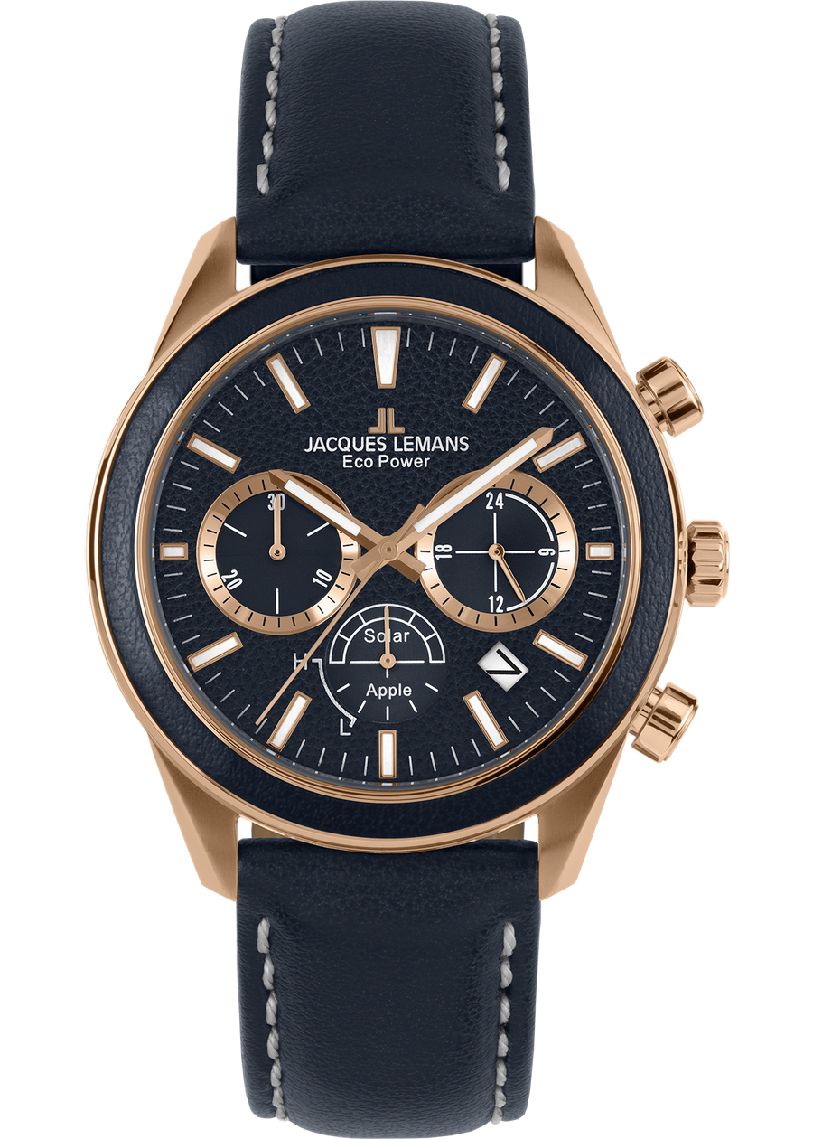 Eco Power Solar Chronograph Vegan Strap Rose Gold Plated Men's Watch
