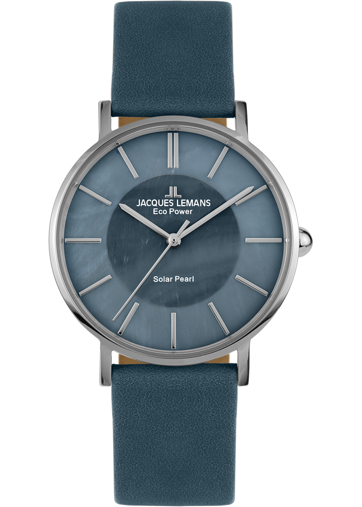 Eco Power Solar Mother of Pearl Light Blue Leather Strap Women's Watch