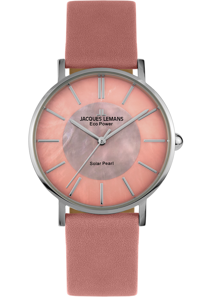 Eco Power Solar Mother of Pearl Rose Leather Strap Women's Watch