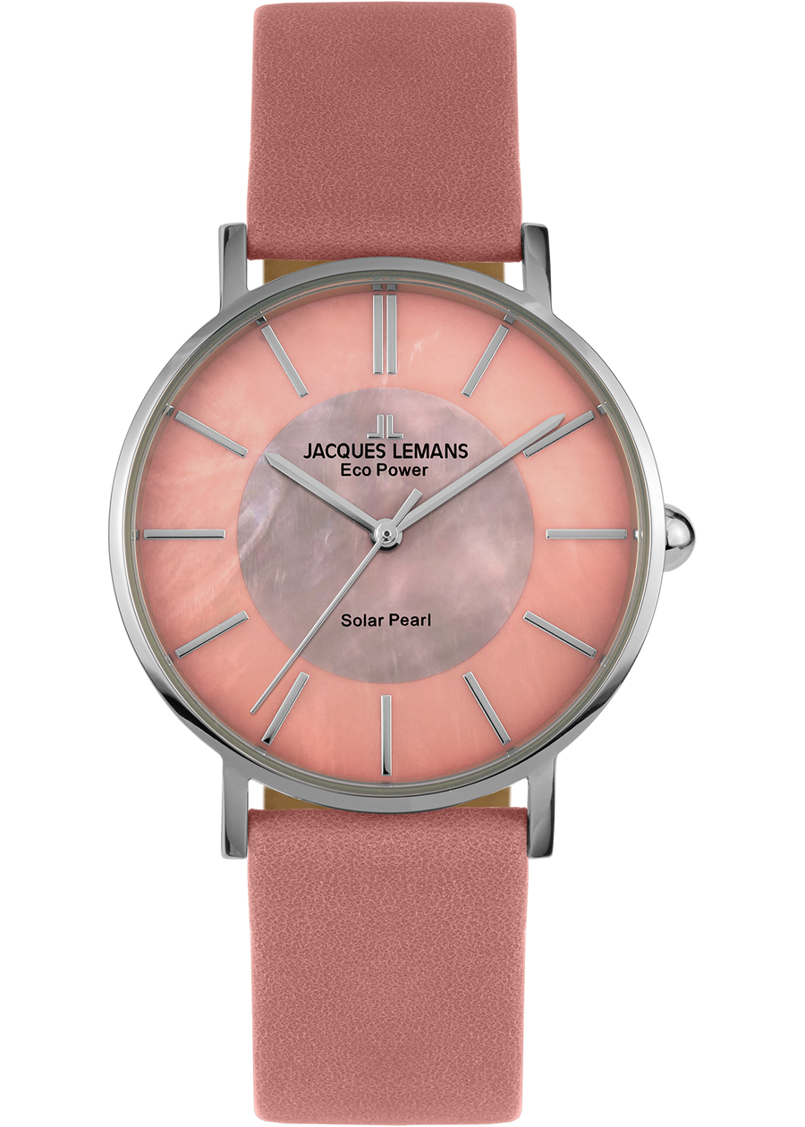 Eco Power Solar Mother of Pearl Rose Leather Strap Women's Watch