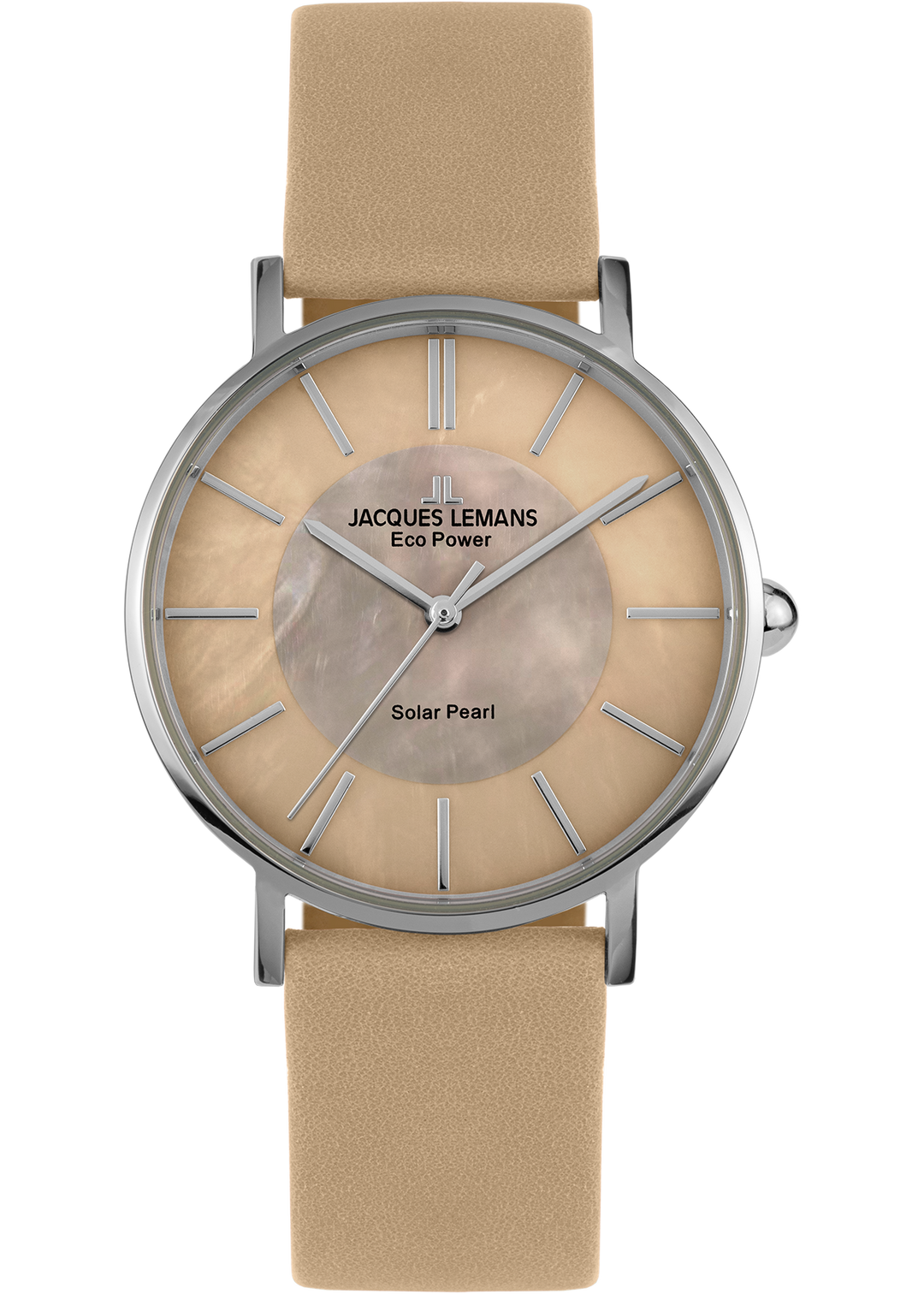 Eco Power Solar Mother of Pearl Beige Leather Strap Women's Watch