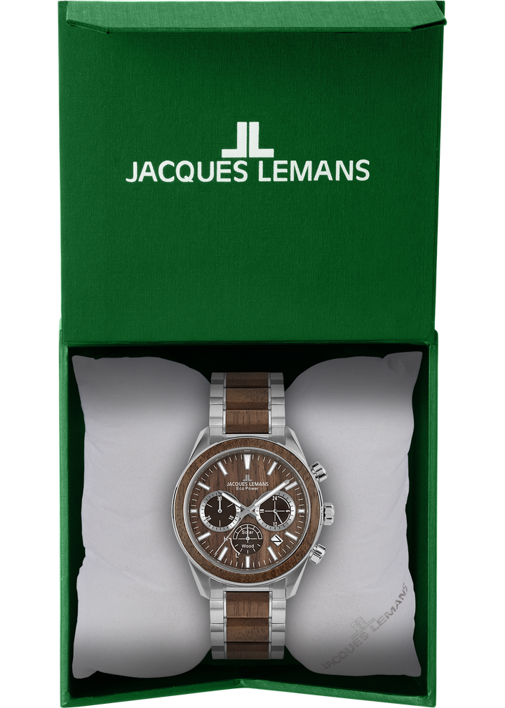 Eco Power Solar Wood Chronograph Men's Vegan Bracelet Watch