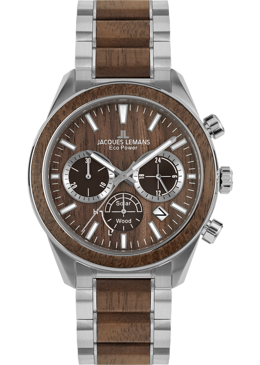 Eco Power Solar Wood Chronograph Men's Vegan Bracelet Watch